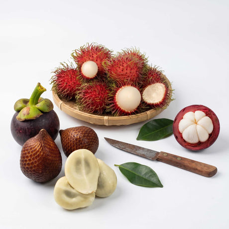 Asien-Trio – kleine Probierbox mit Mangostan, Rambutan & Salak - Obstwelt
