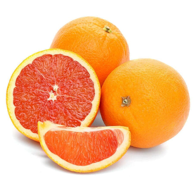 Halbierte Cara Cara Orange mit rosafarbenem Fruchtfleisch