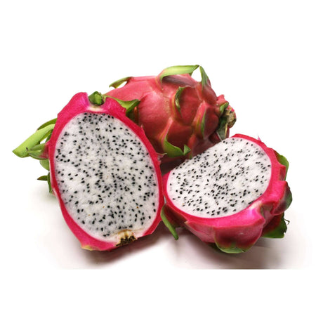 Drachenfrucht weißfleischig mit pink-roter Schale und weißem Fruchtfleisch