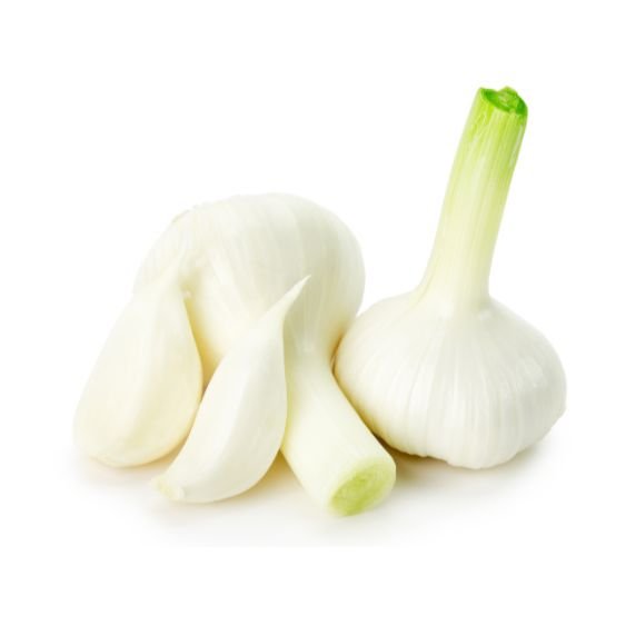 Frischer Knoblauch mit weißen aromatischen Knollen und Zehen