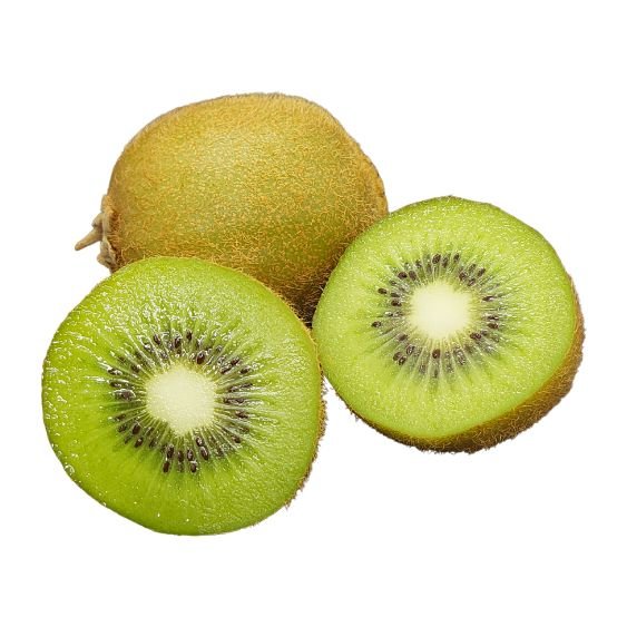 Grüne Kiwi mit brauner Schale und saftigem grünem Fruchtfleisch
