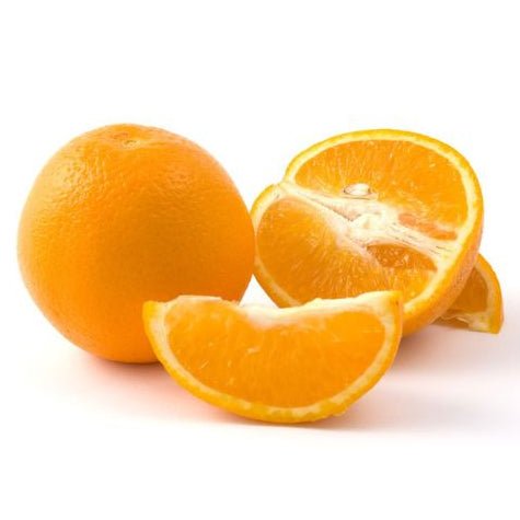 Halbierte Navelorange mit sichtbarem Fruchtfleisch