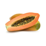 Papaya Formosa mit grünlich-gelber Schale und orangefarbenem Fruchtfleisch