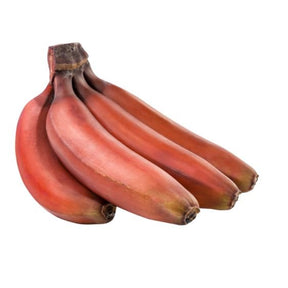 Rote Bananen mit rötlich-violetter Schale und cremigem Fruchtfleisch